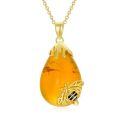 TOUPOP 14K Gold Plated Sterling Silver Amber Butterfly Dragonfly Scorpion Bumble Bee Teardrop Baltic Pendant-0-0
