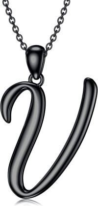 wholesale Sterling Silver 26 Letter Pendant Necklace-black gold plated-Letter V