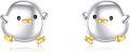wholesale 925 Sterling Silver 925 Penguin Stud Earrings with Gold Accents & Black Eyes-0-0