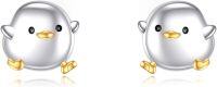 wholesale 925 Sterling Silver 925 Penguin Stud Earrings with Gold Accents & Black Eyes-A-Duck