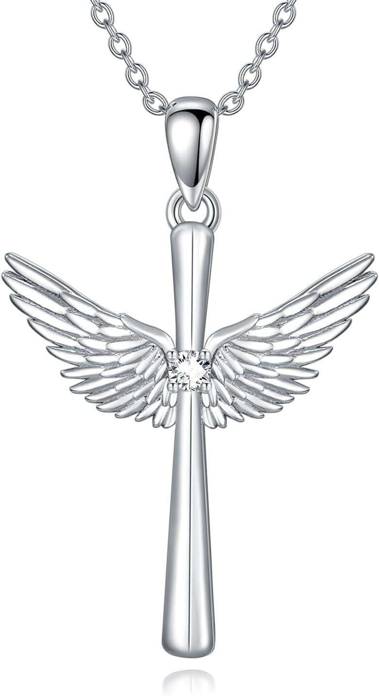 Sterling Silver Lab Grown Diamond Cross Necklace for Women-0-0