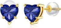 wholesale 14K Gold 1Ct Heart Cut Created Birthstone Stud Earrings for Women-September-Blue Sapphire