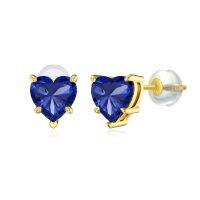 wholesale 14k Yellow Gold Red Heart Stud Earrings-September-Blue Sapphire