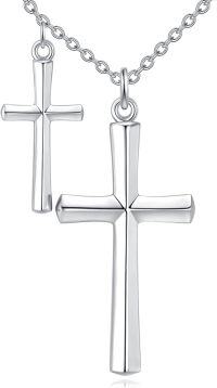 wholesale 925 Sterling Silver Christian Double Cross Pendant on Religious Chain Necklace  for Women-Simple double cross necklace