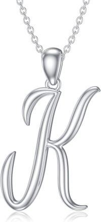 wholesale Sterling Silver 26 Letter Pendant Necklace-white gold plated-Letter K