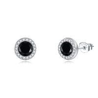 wholesale 925 Sterling Silver Round Cut Black Onyx & Cubic Zirconia Stud Earrings for Men and Women-A-Black Onyx and Cubic Zirconia