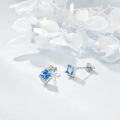 wholesale  Sterling Silver Cubic Zirconia Crystal Birthstone Stud Earrings - Bright Blue Topaz, Hypoallergenic, 7.8mm Square Design (60字符)-0-2