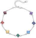 wholesale 925 Sterling Silver Square Multi-Color Stones 7 Chakras Yoga Bracelet for Women Wife Girlfriend-0-0