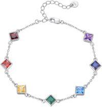 wholesale 925 Sterling Silver Square Multi-Color Stones 7 Chakras Yoga Bracelet for Women Wife Girlfriend-Rhombic