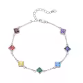wholesale 925 Sterling Silver Square Multi-Color Stones 7 Chakras Yoga Bracelet Wholesale for Women Wife Girlfriend-0-0