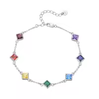 wholesale 925 Sterling Silver Square Multi-Color Stones 7 Chakras Yoga Bracelet Wholesale for Women Wife Girlfriend-Rhombic