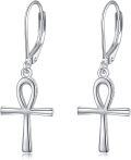 wholesale 925 Sterling Silver Egyptian Ankh Cross Drop Earrings for Women Girls  4cm Long-0-0