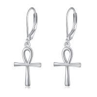 wholesale 925 Sterling Silver Egyptian Ankh Cross Drop Earrings for Women Girls  4cm Long-Ankh Cross Leverback Earrings