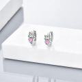 wholesale 925 Sterling Silver Hypoallergenic Cat Heart Stud Earrings with Pink Crystal Accents-0-3