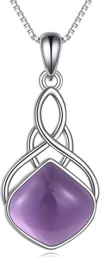 wholesale Sterling Silver Natural Stone Irish Celtic Teardrop Pendant Necklace-Amethyst necklace