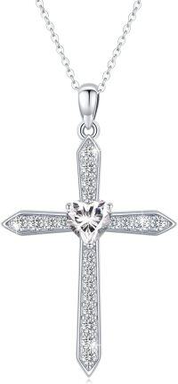 wholesale 925 Sterling Silver CZ Birthstone Cross Necklace for Women Men Mother s Day Gifts ( chars)-April 4