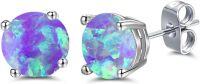 wholesale 925 Sterling Silver Green Fire Opal Round Stud Earrings - Multiple Sizes & Colors for Women Men Gifts-Lavender