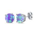 wholesale 925 Sterling Silver Green Fire Opal Round Stud Earrings - Multiple Sizes & Colors for Women Men Gifts-0-8