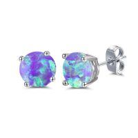 wholesale 925 Sterling Silver Green Fire Opal Round Stud Earrings - Multiple Sizes & Colors for Women Men Gifts-Lavender