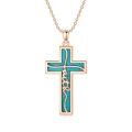 wholesale 925 Sterling Silver Faith Cross Pendant Necklace Blue Sandstone White Gold Plated-0-20