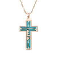 wholesale 925 Sterling Silver Cross Pendant With Turquoise Inlay-A3-Natural Turquoise-Rose Gold Color