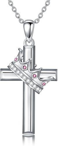 wholesale 925 Sterling Silver Birthstone Crown Cross Pendant Necklace for Women-10-October