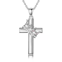 wholesale 925 Sterling Silver Birthstone Crown Cross Pendant Necklace for Women-10-October