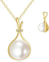 wholesale 14K Gold Freshwater Pearl Teardrop Pendant Necklace for Women Anniversary Gift-White Pearl