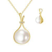 wholesale 14k Gold And Pearl Drop Necklace Wholesale Set With Lab Diamond Accents-White Pearl