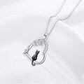 wholesale 925 Sterling Silver Cat in Heart Shape Pendant Necklace with Cubic Zirconia Stones - Cute  for Women Girlfriends Moms-0-4