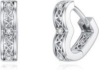 wholesale 925 Sterling Silver Celtic Knot Heart Shape Huggie Earrings with Cubic Zirconia - Irish Style  for Women and Girls-Celtic Knot Heart-2