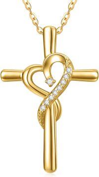 wholesale 14K Gold Heart-Shaped Pendant with Diamonds and Chain - Mother's Day Gift-Style2：Heart Cross