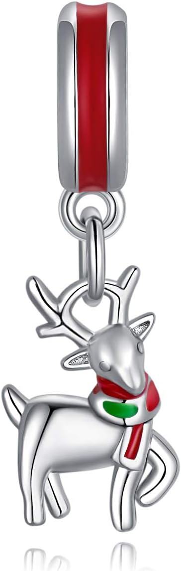 wholesale 925 Sterling Silver Christmas Reindeer Pendant Necklace with Red Enamel Cap and Scarf Charm s for Her-0-0