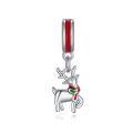 wholesale 925 Sterling Silver Christmas Reindeer Pendant Necklace with Red Enamel Cap and Scarf Charm s for Her-0-0