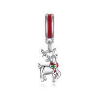 wholesale 925 Sterling Silver Christmas Reindeer Pendant Necklace with Red Enamel Cap and Scarf Charm s for Her-Christmas Deer