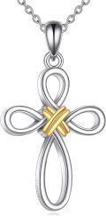 wholesale 925 Sterling Silver Infinity Cross Pendant with Gold Accents and Chain for Women-0-0
