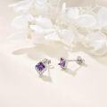wholesale  Sterling Silver Cubic Zirconia Crystal Birthstone Stud Earrings, 7.8mm Square Amethyst Violet Jewelry for Sensitive Ears-0-2