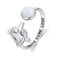 wholesale 925 Sterling Silver Red Crystal Rings Wholesale Faith Hope Love Adjustable Open Band-02-Opal