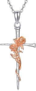 wholesale 925 Sterling Silver Rose Flower Cross Pendant Necklace for Women Girls s-0-0