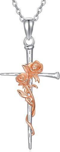 wholesale 925 Sterling Silver Rose Flower Cross Pendant Necklace for Women Girls s-Cross Ros