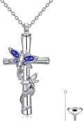 wholesale Dragonfly Cross Urn Necklaces For Ashes Women White Gold Plated S925 Sterling Silver Funnel Filler Memorial Cremation Jewelry With Birthstone Sympathy Christmas Jewelry Gifts For Women Loss Of Loved One -0-0