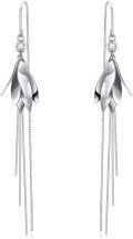 wholesale 925 Sterling Silver Flower Drop Dangle Earrings with Long Fringe Chains for Girls and Women-0-0