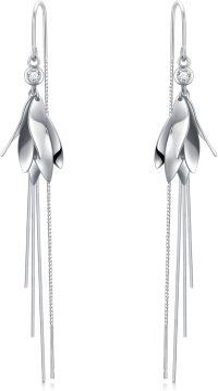 wholesale 925 Sterling Silver Flower Drop Dangle Earrings with Long Fringe Chains for Girls and Women-Flower