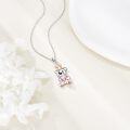 wholesale 925 Sterling Silver Teddy Bear Pendant Necklace with Pink Crystal Heart Animal s for Women-0-2