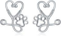 wholesale 925 Sterling Silver Stethoscope & Paw Print Stud Earrings for Nurses' Gifts-Stethoscope+Paw