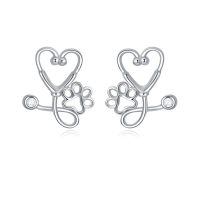 wholesale 925 Sterling Silver Stethoscope & Paw Print Stud Earrings for Nurses' Gifts-Stethoscope+Paw