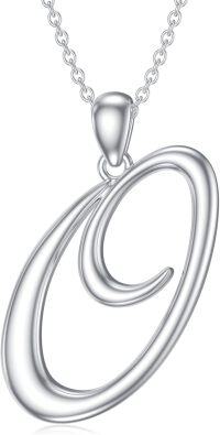 wholesale Sterling Silver 26 Letter Pendant Necklace-Letter O-white gold plated