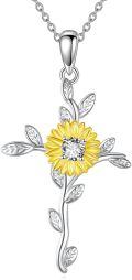 wholesale 925 Sterling Silver Sunflower Cross Pendant Necklace for Women - Faith & Luck Charm s-0-0