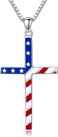 wholesale Sterling Silver Cross Necklace Philippians 4 13 I Can Do All Things Inspirational Gift-silver-American Flag