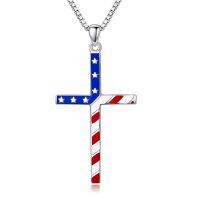 wholesale 925 Sterling Silver Cross Pendant With Blue Opal And Philippians Inscription-silver-American Flag